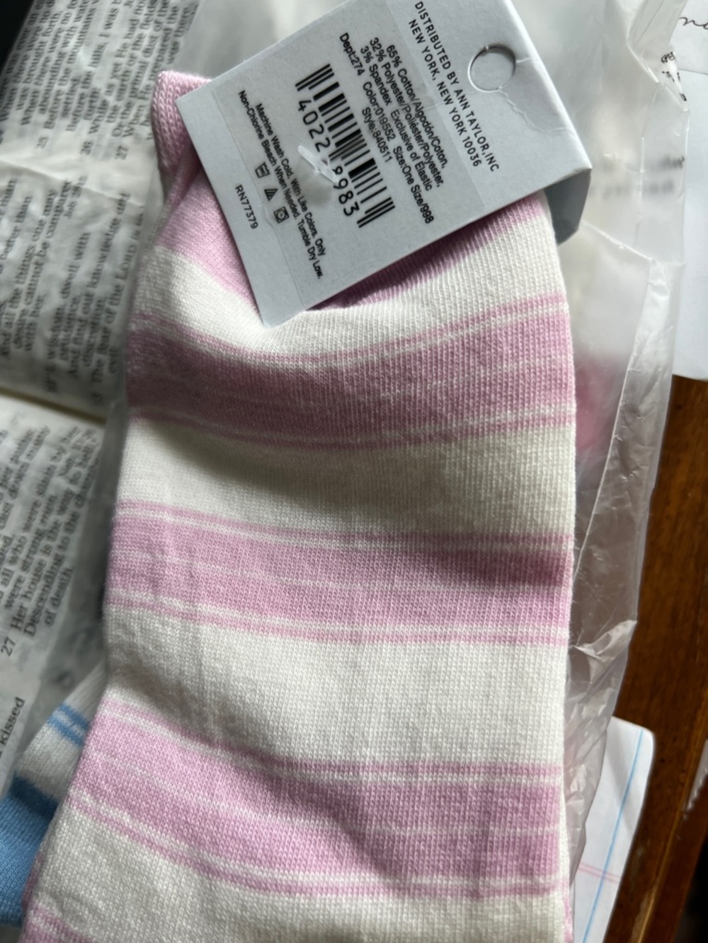 Ann Taylor White Socks with Light Blue Stripes 
2/ pair